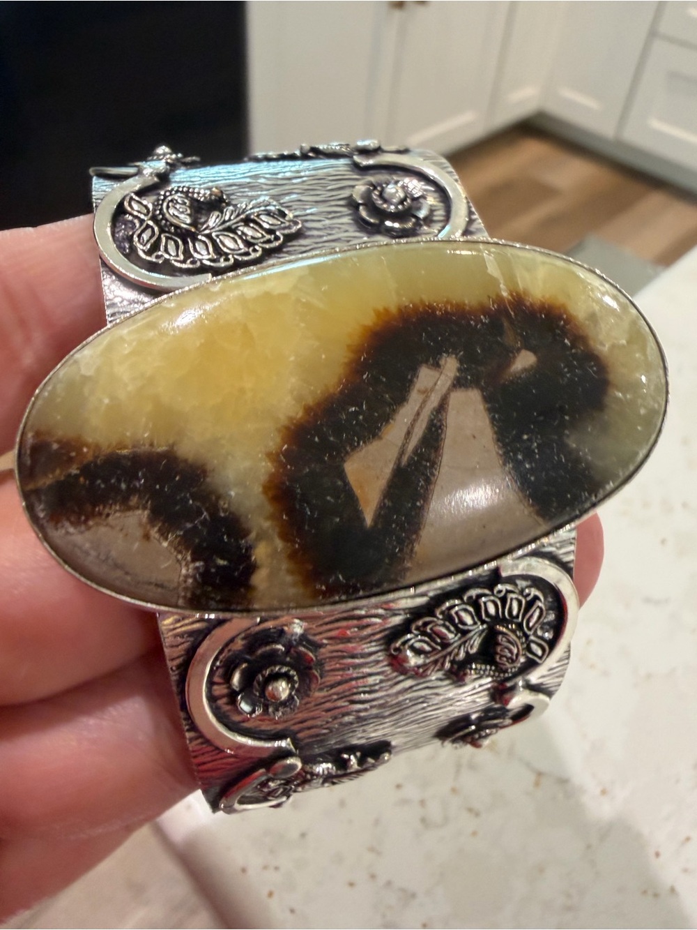 Artisan Handmade Sterling Silver Cuff
Bracelet with Oval Septarian
Dragon Stone